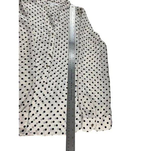 LC Lauren Conrad Button-Front Beige & Black Polka Dot Blouse Rolled Cuffs Medium - Picture 8 of 11